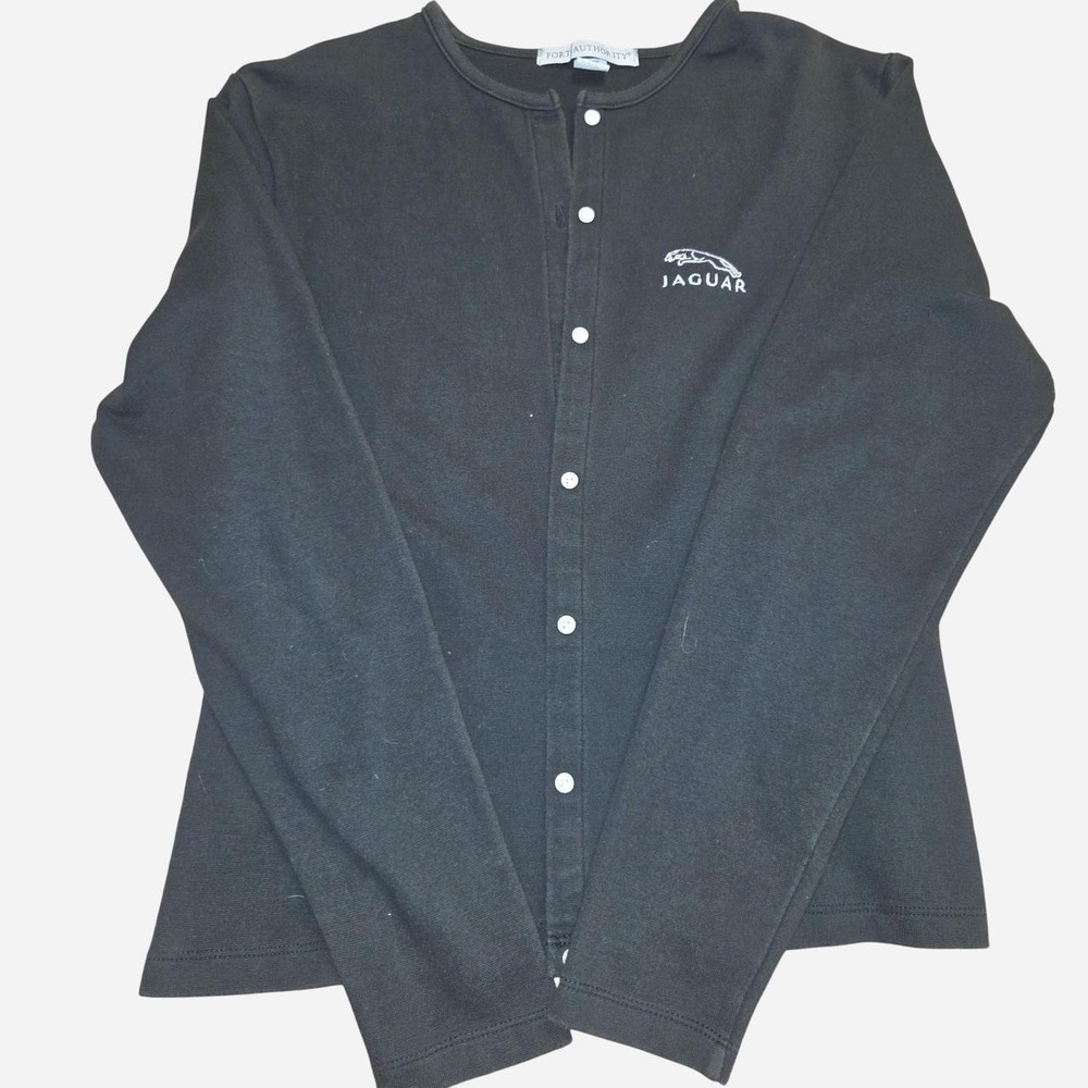 Port Authority Womens Black Jaguar‎ Embroidered Button Up Shirt Long Sleeve M